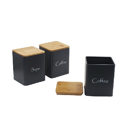 Metal Iron Kitchen storage container with Bamboo Lid For Tea coffee sugar