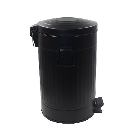 定制脚踏式垃圾桶 家用黑色金属镀锌铁皮按压5L折扇纹圆形垃圾桶