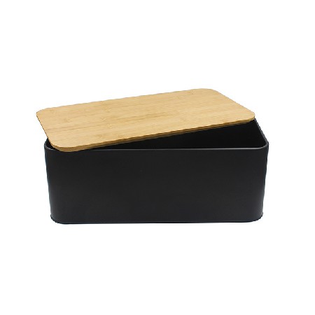 跨境厂家定制金属面包盒  厨房长方形面包罐 家用收纳竹盖面包箱