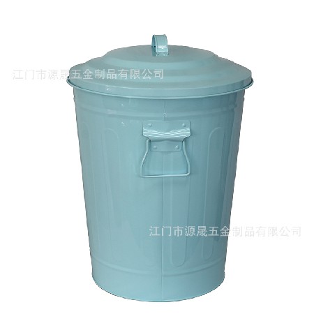 定制时尚金属镀锌铁桶 家用厨房 18L铁制金属圆桶形 带盖垃圾桶