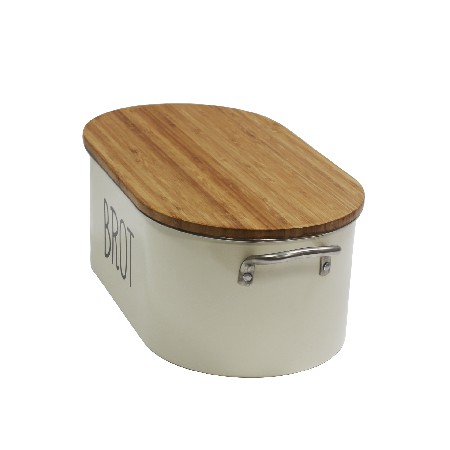 跨境欧式金属镀锌板面包盒收纳盒圆形配木盖铁皮面包箱定制