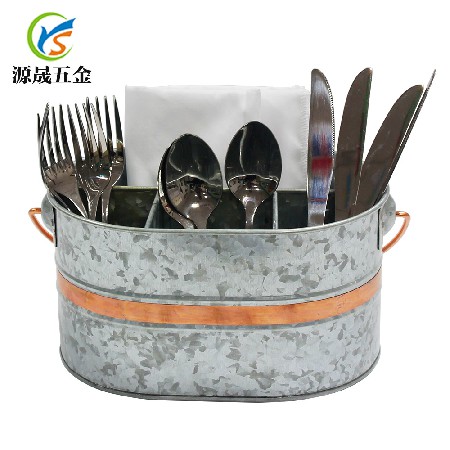 刀叉收纳篮 创意四格餐具筷勺收纳盒 镀锌铁制提手桌面杂物收纳架